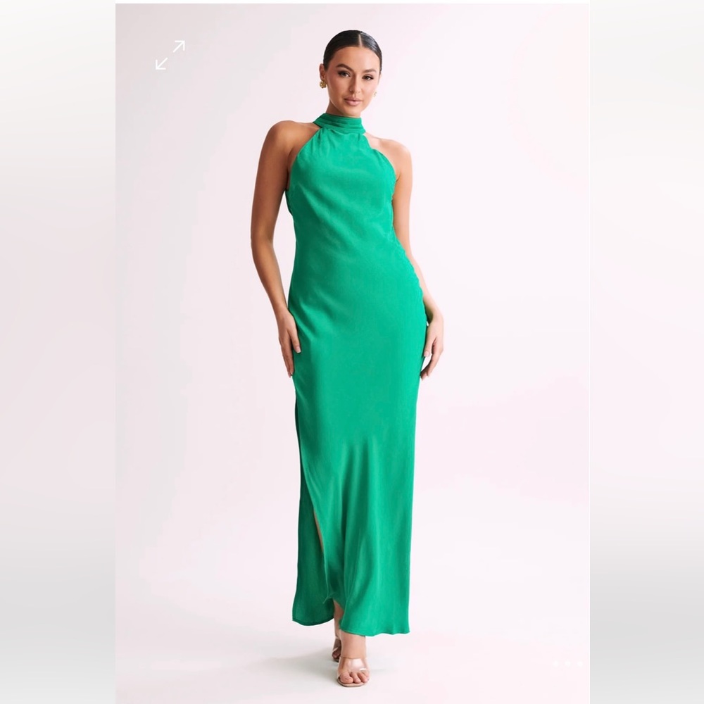 Meshki CLAIRE Satin Drape Back Maxi Dress with Split